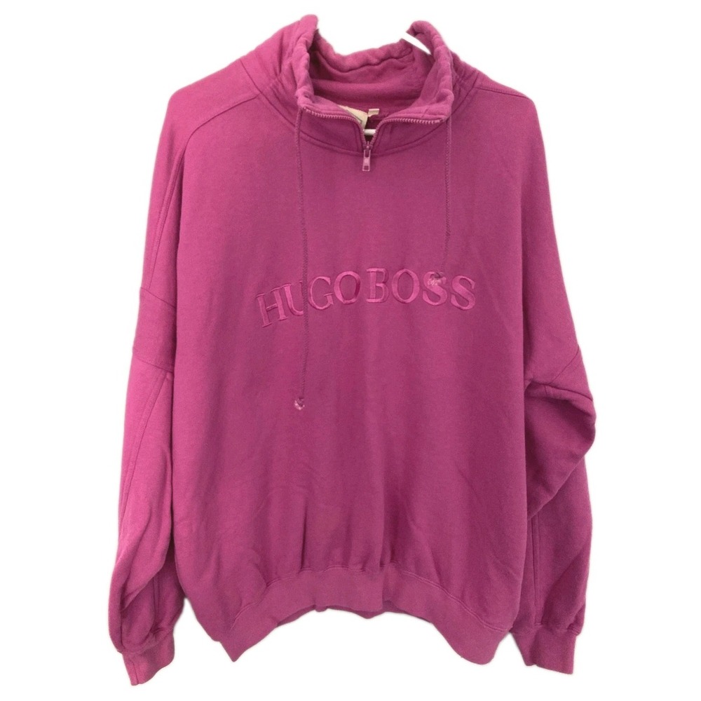 Vtg Hugo Boss Sweatshirt Men L Magenta/Pink 1/4 Zip Mock Nk Embroidered Pullover